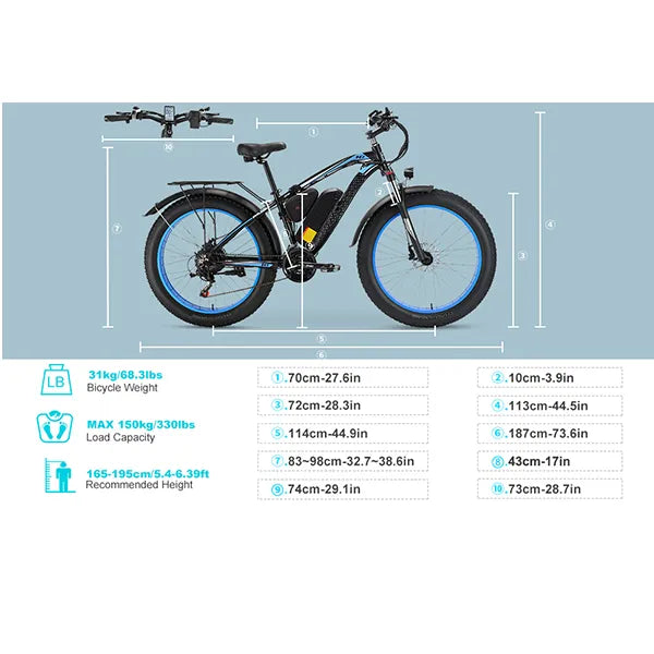 Electric Fat Tyre Bike – Removable 48V 17.5Ah Battery, Up to 56 km/h