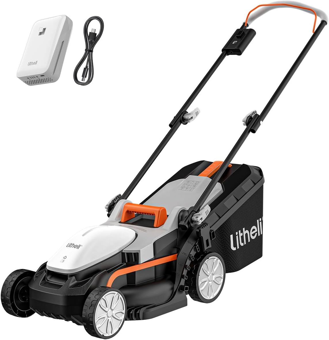 Litheli Easysurge Cordless Lawnmower Self-propelled, 2x 20V/43cm Electric Lawnmower Mulching, 6 Cutting Heights, 50L Grass Box, Battery Lawn Mower with 2x 4.0Ah Batteries