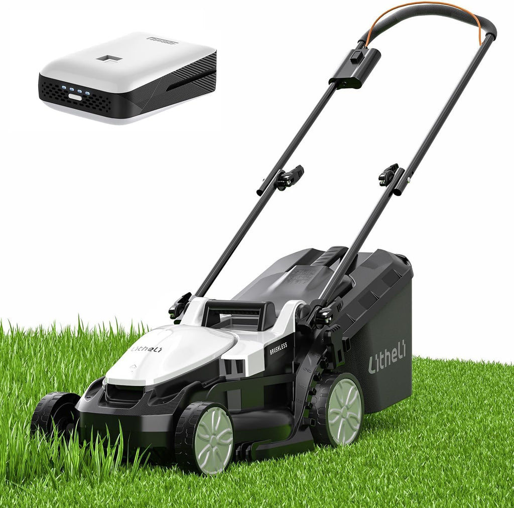 Litheli Easysurge Cordless Lawnmower Self-propelled, 2x 20V/43cm Electric Lawnmower Mulching, 6 Cutting Heights, 50L Grass Box, Battery Lawn Mower with 2x 4.0Ah Batteries